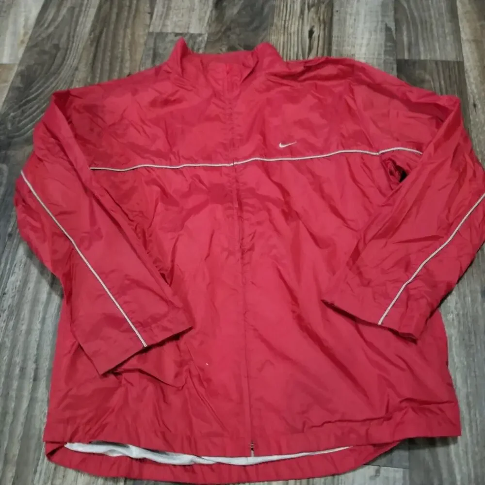 Vintage Nike Windbreaker Youth‎ XL (16-18) Full Zip Jacket Red Gray Stripe Y2K